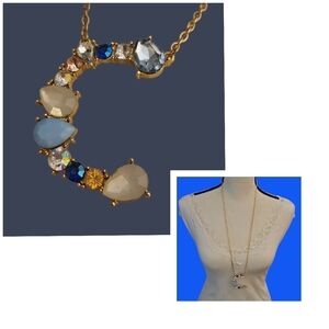 PLUNDER Rhinestone Gems Initial C Long Sweater Chain Necklace